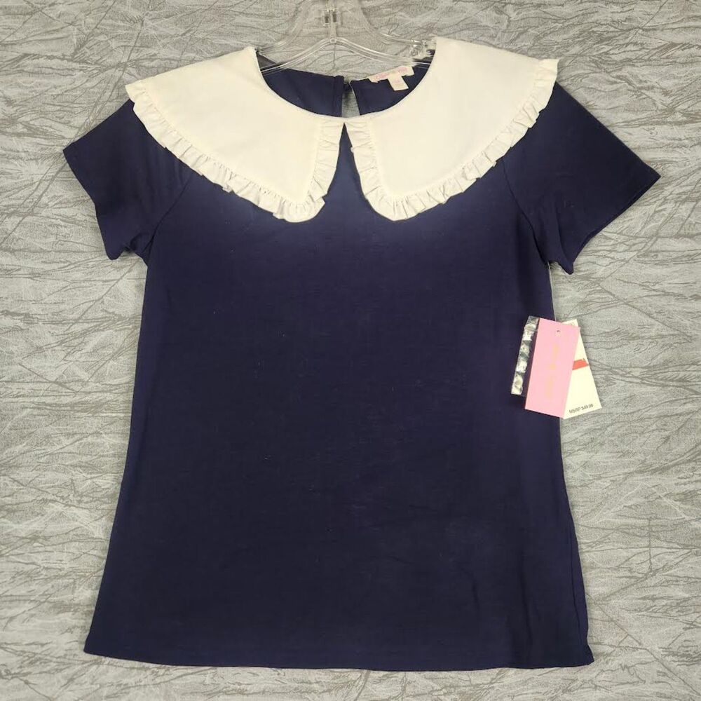 New Riley & Rae Women's Navy/White Ruffed Collared Top Size XS Colquette Kidcore